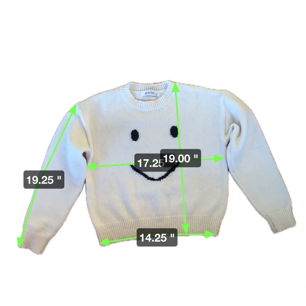 GRAFFITI unisex smiley face sweater, cream & black, size S - Picture 5 of 6